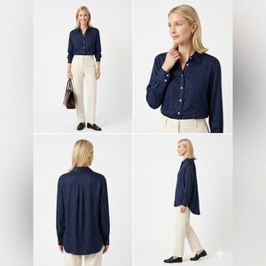 TRINA TURK Blouse L Navy Blue 100% Silk Quiet Luxury Top